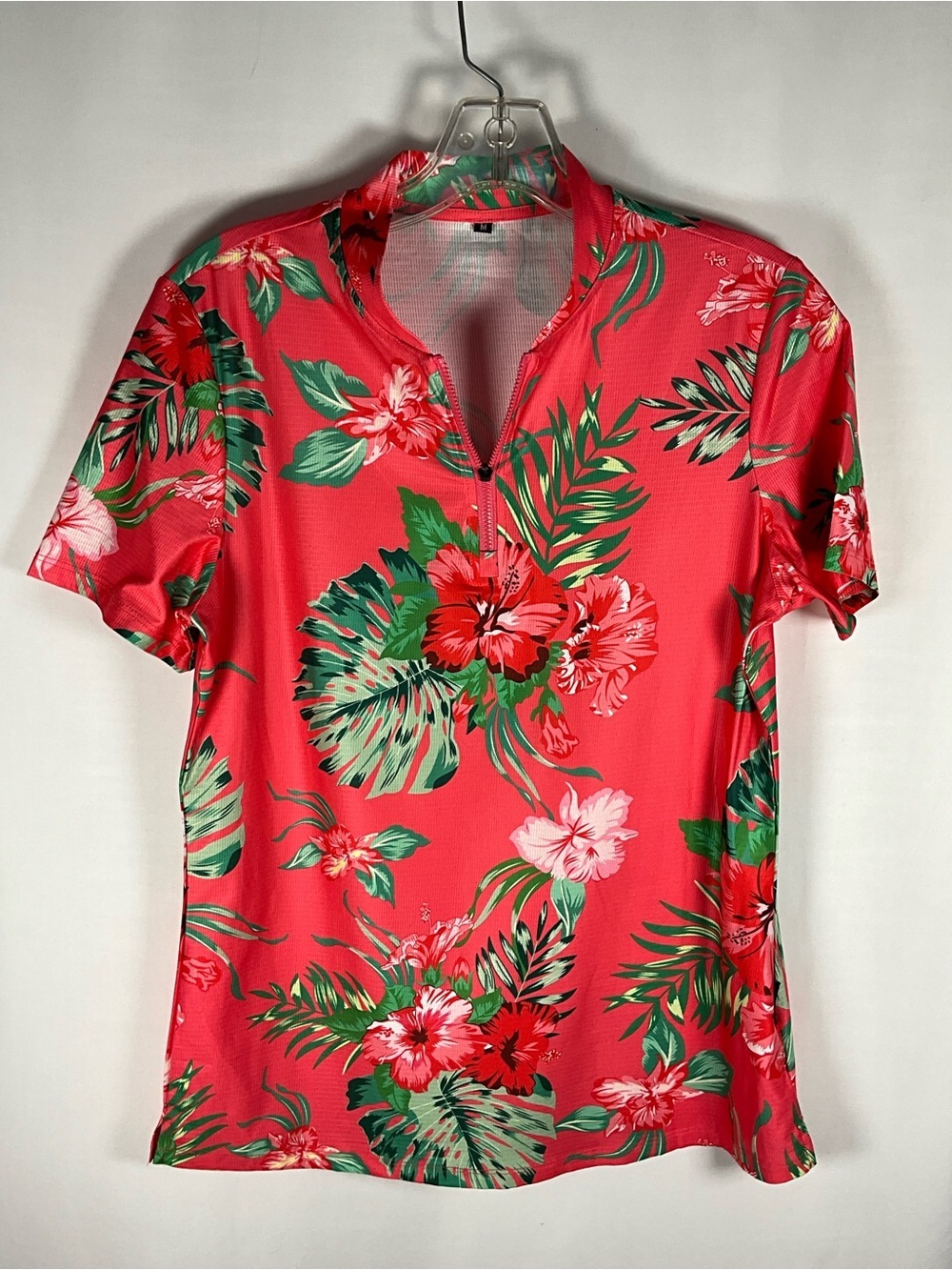 Soneven Shirt Size M Floral Zip-Front Short Sleeve Athletic Shirt